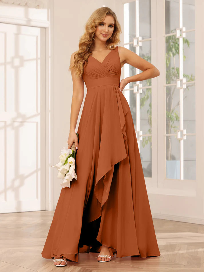 A-Line/Princess V-Neck Asymmetrical Full of charm Evening Dresses